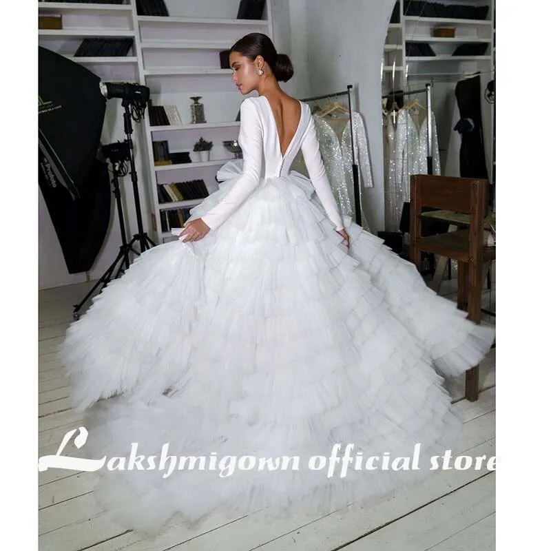 Roycebridal Gorgeous Arabic Wedding Dresses Bling Bling Sequins Plus Size Ball Gown Wedding Dress Sparkly Princess long sleeves Bridal Gown