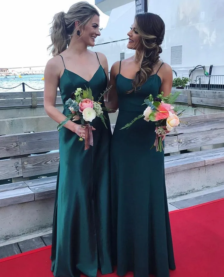 Roycebridal Sexy Long Dark-Green Bridesmaid Dresses Spaghetti-Straps