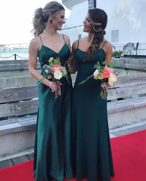 Roycebridal Sexy Long Dark-Green Bridesmaid Dresses Spaghetti-Straps