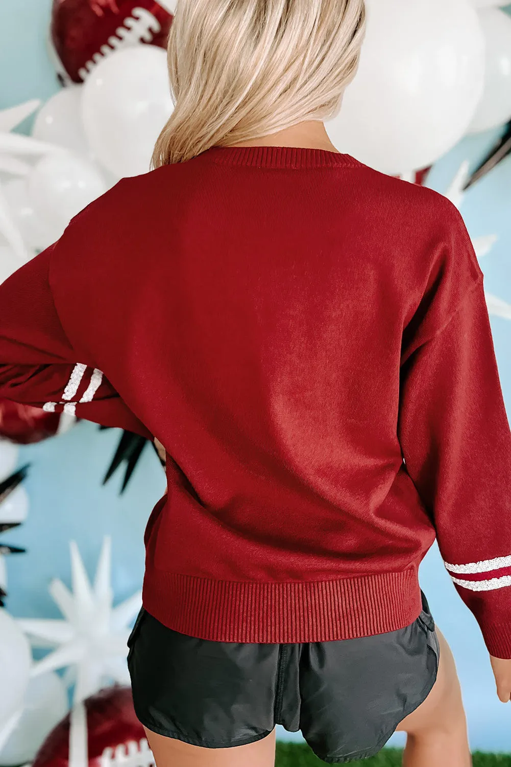 Rush Sequined GAME DAY Rugby Graphic Preppy Sweater