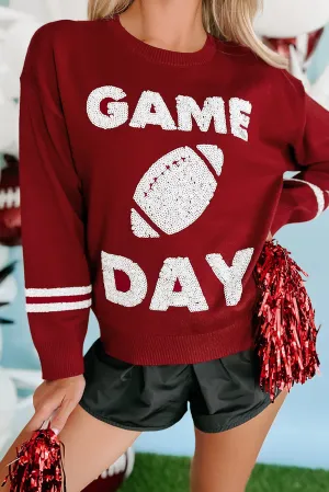 Rush Sequined GAME DAY Rugby Graphic Preppy Sweater