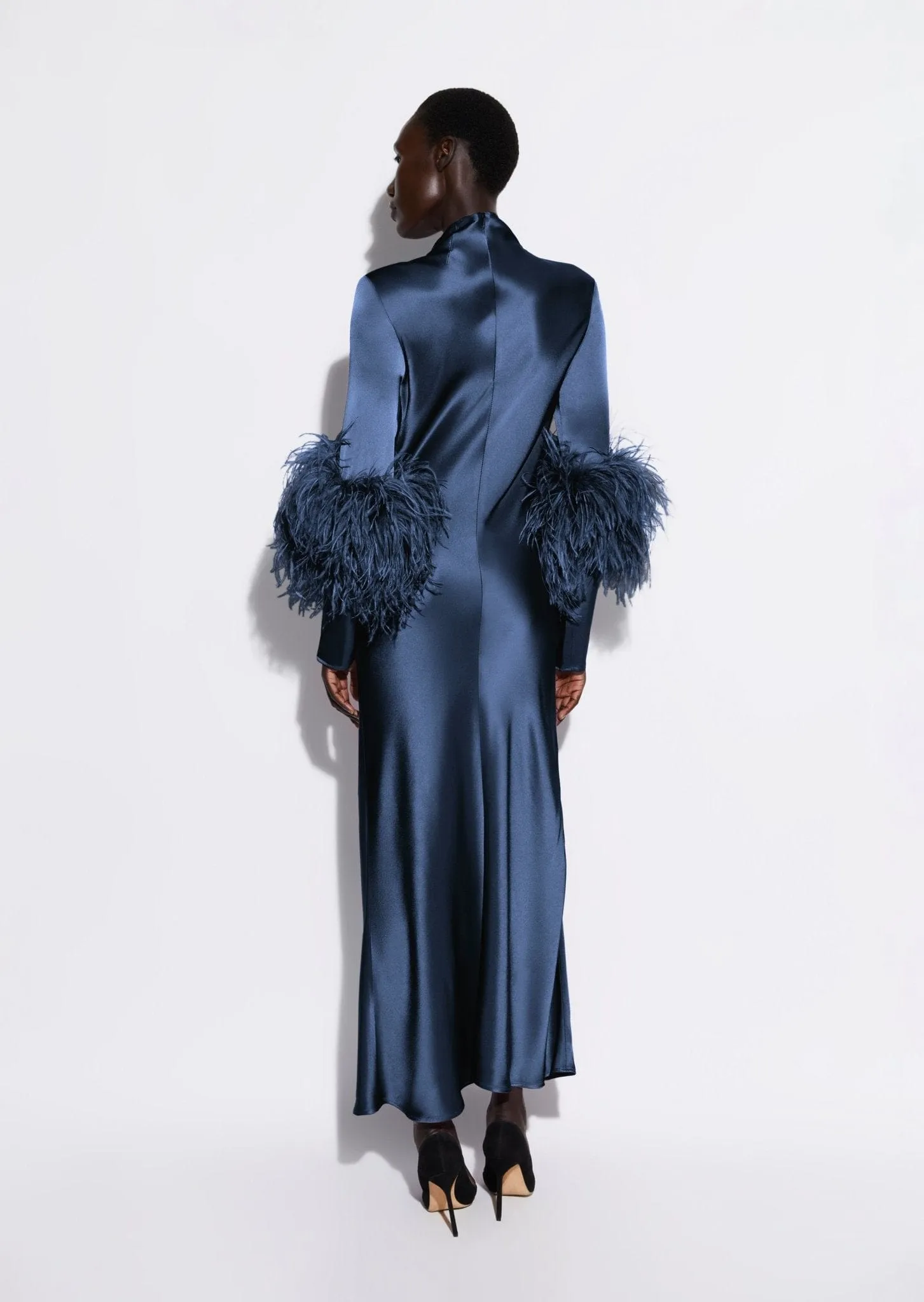 Satin Bias Feather Dress With Slit