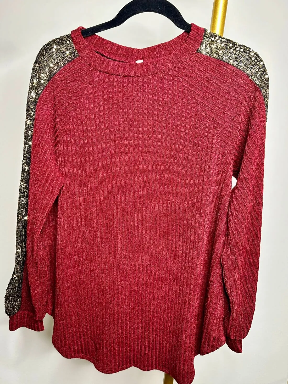 Sequin Detail Top in Cranberry