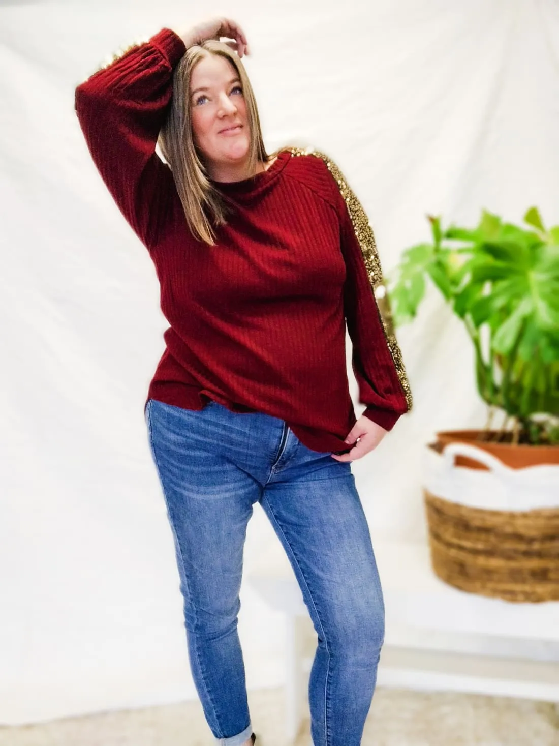 Sequin Detail Top in Cranberry