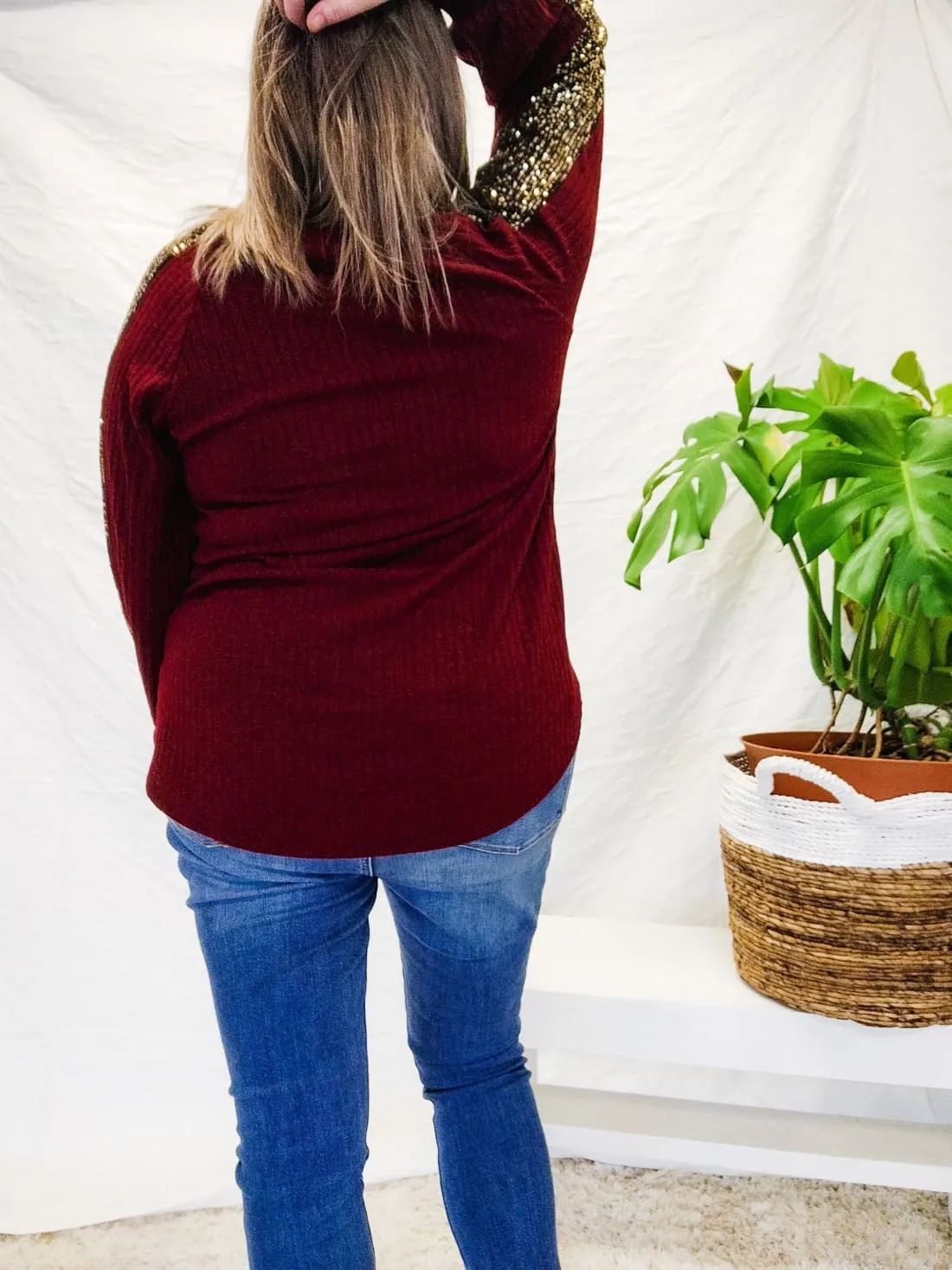Sequin Detail Top in Cranberry