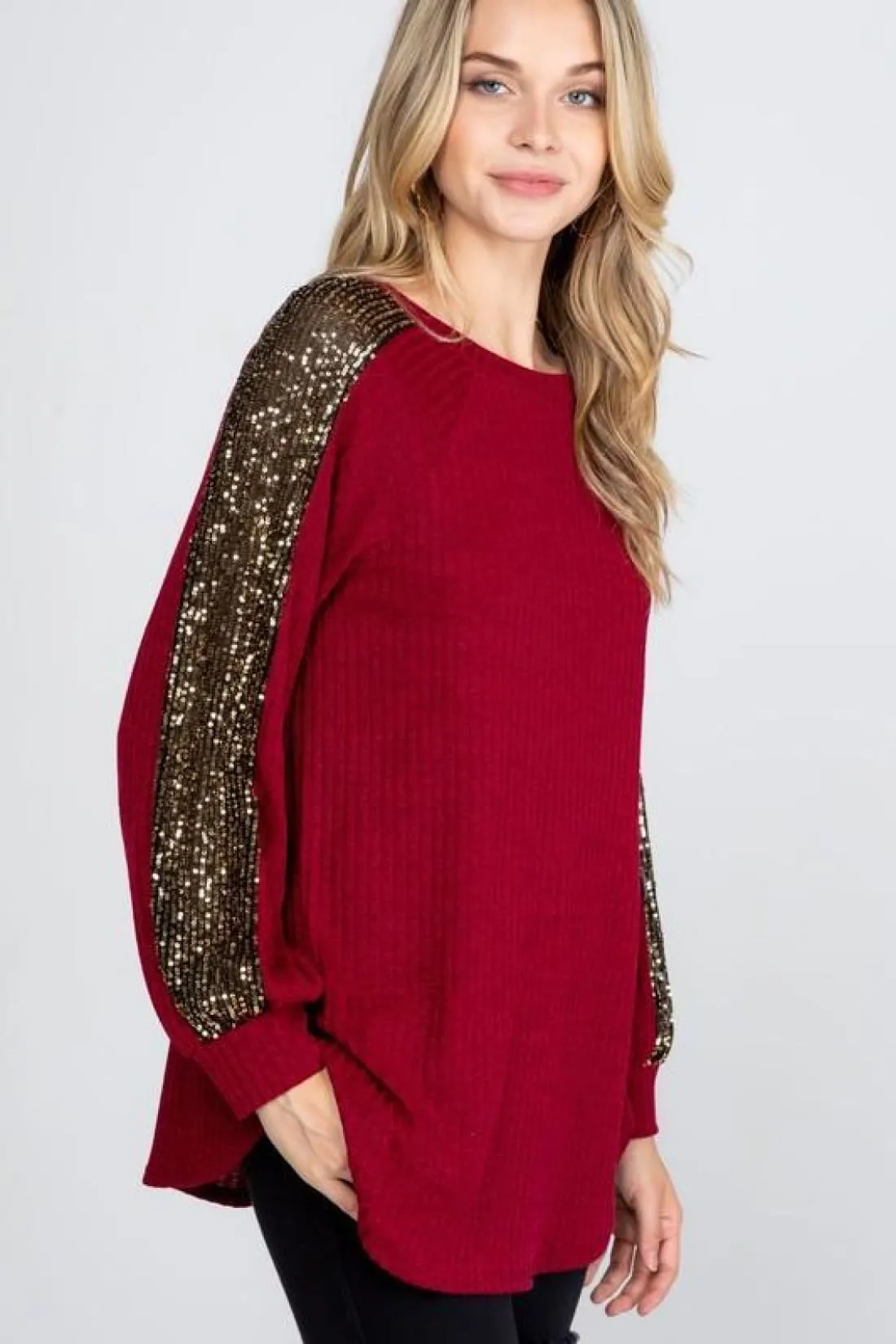 Sequin Detail Top in Cranberry