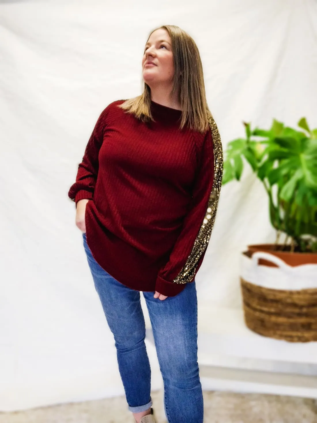 Sequin Detail Top in Cranberry