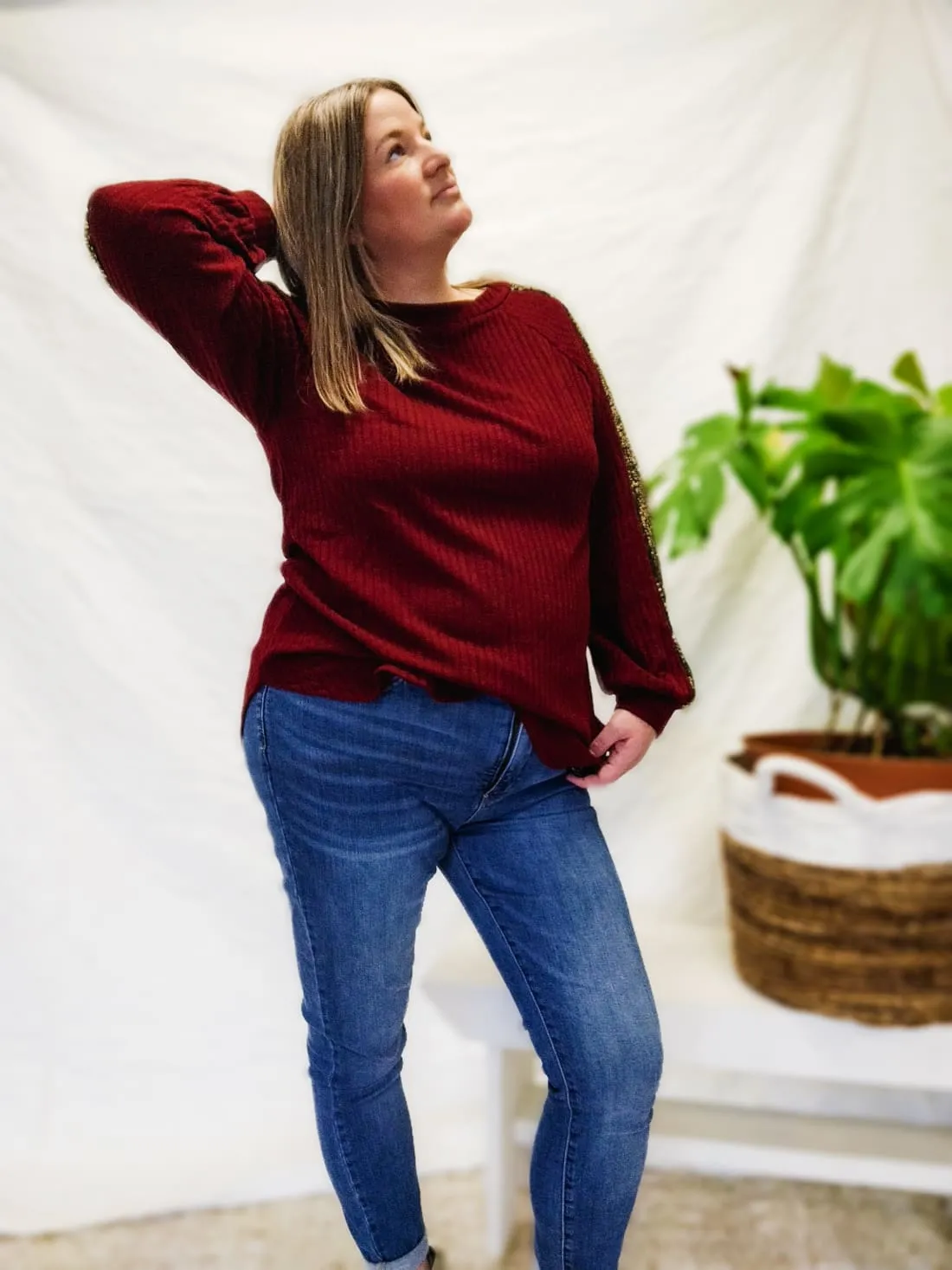 Sequin Detail Top in Cranberry