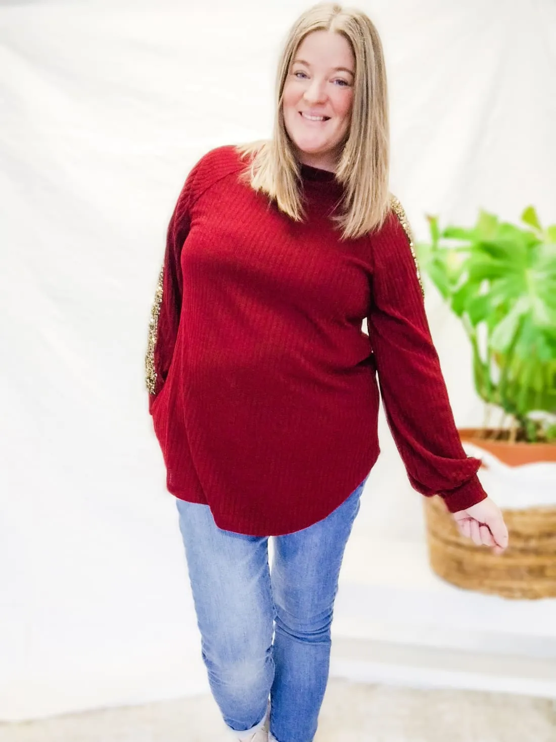 Sequin Detail Top in Cranberry