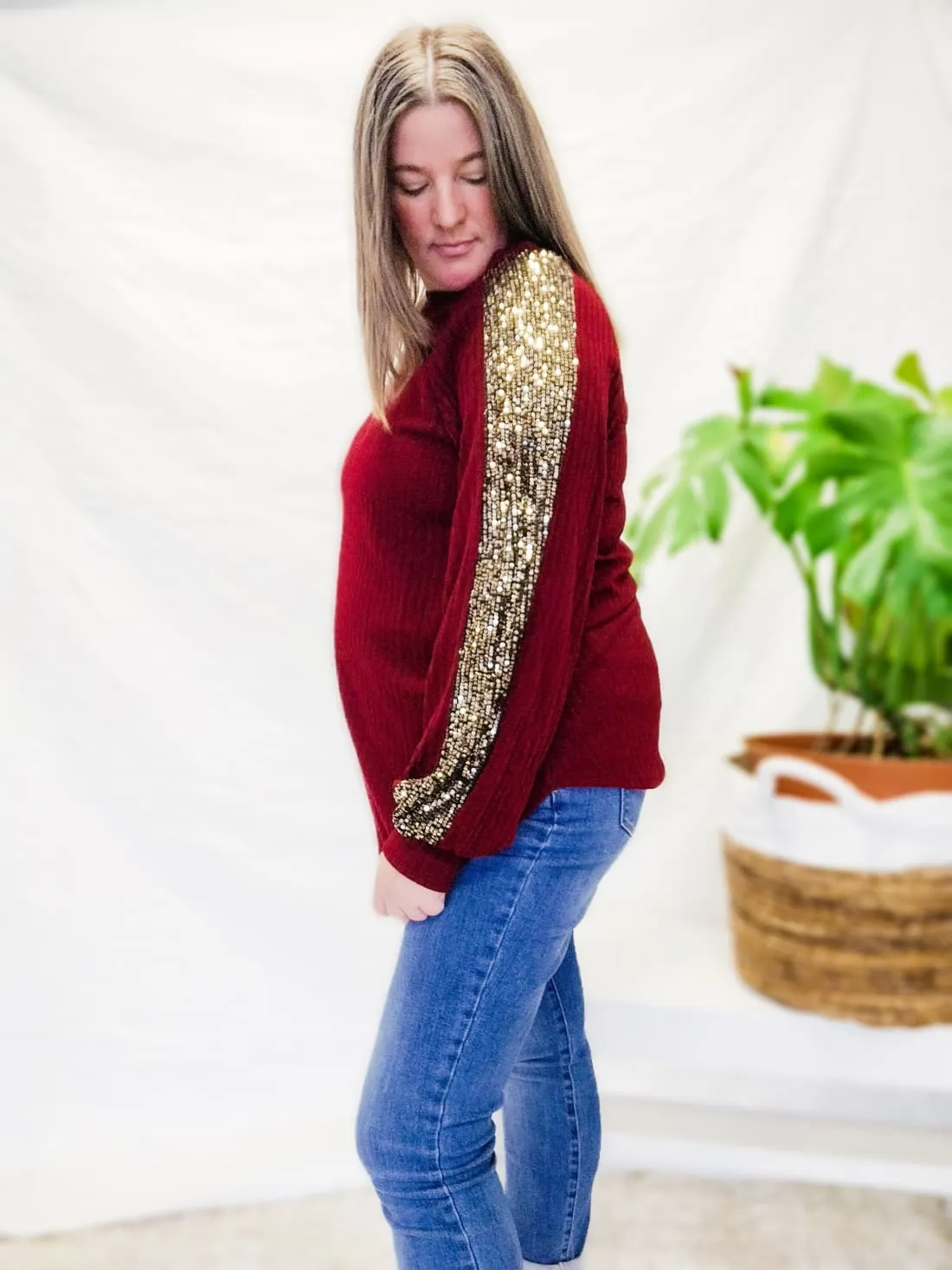 Sequin Detail Top in Cranberry