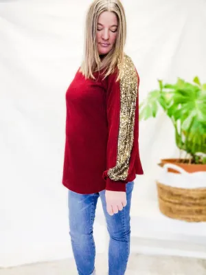 Sequin Detail Top in Cranberry