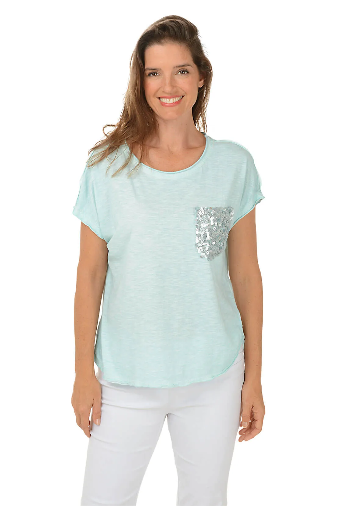 Sequined Pocket Slub-Knit Tee