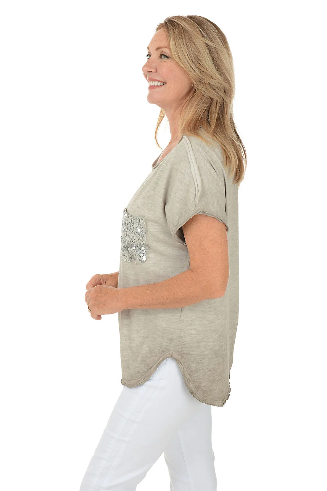 Sequined Pocket Slub-Knit Tee
