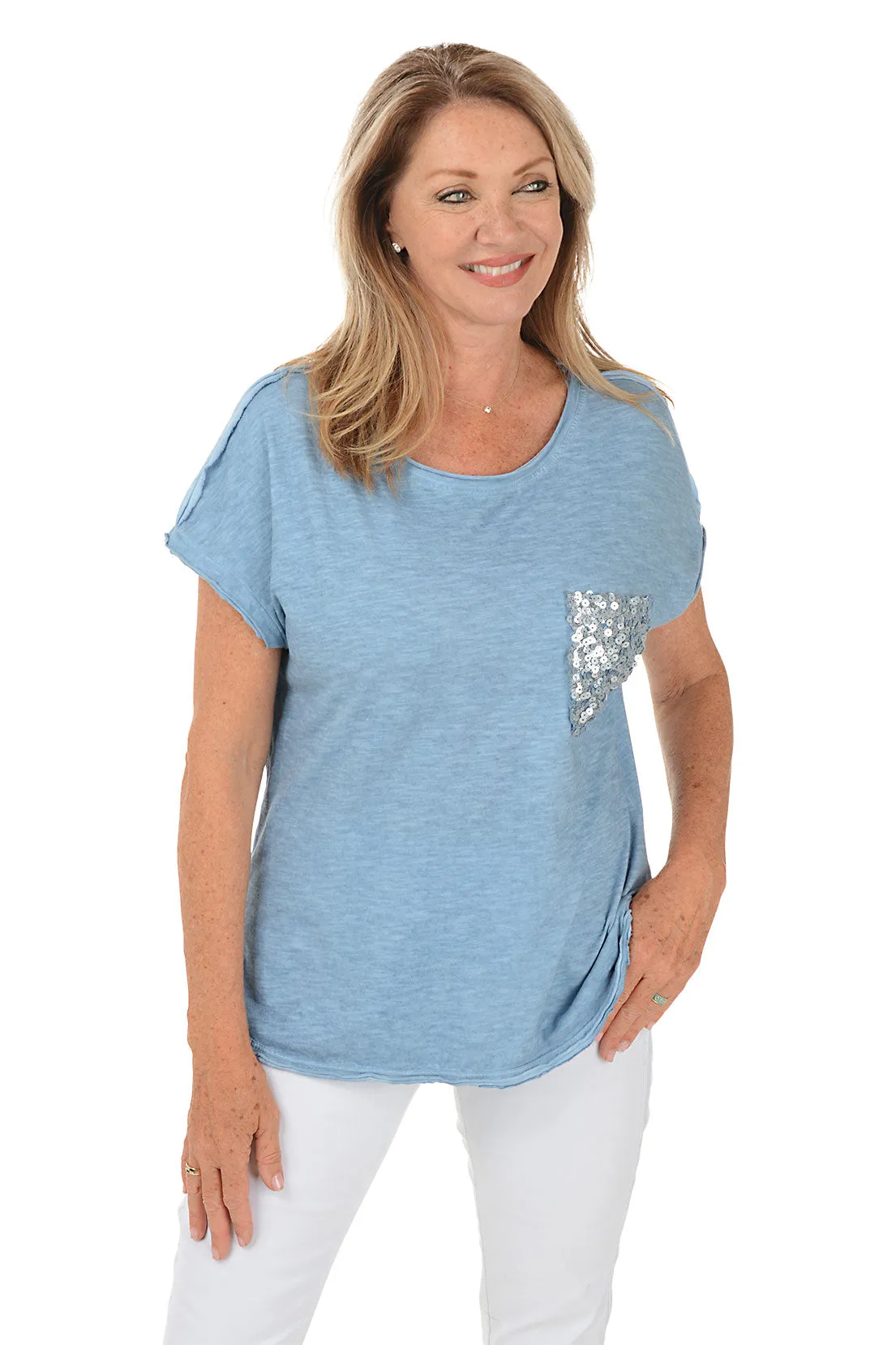 Sequined Pocket Slub-Knit Tee