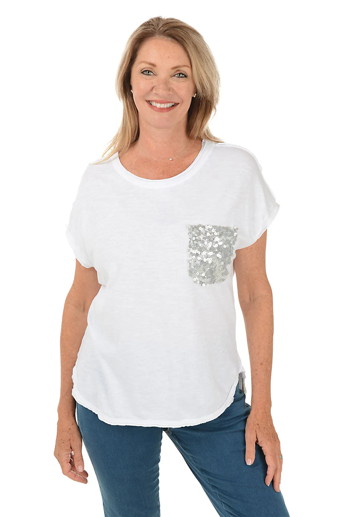 Sequined Pocket Slub-Knit Tee