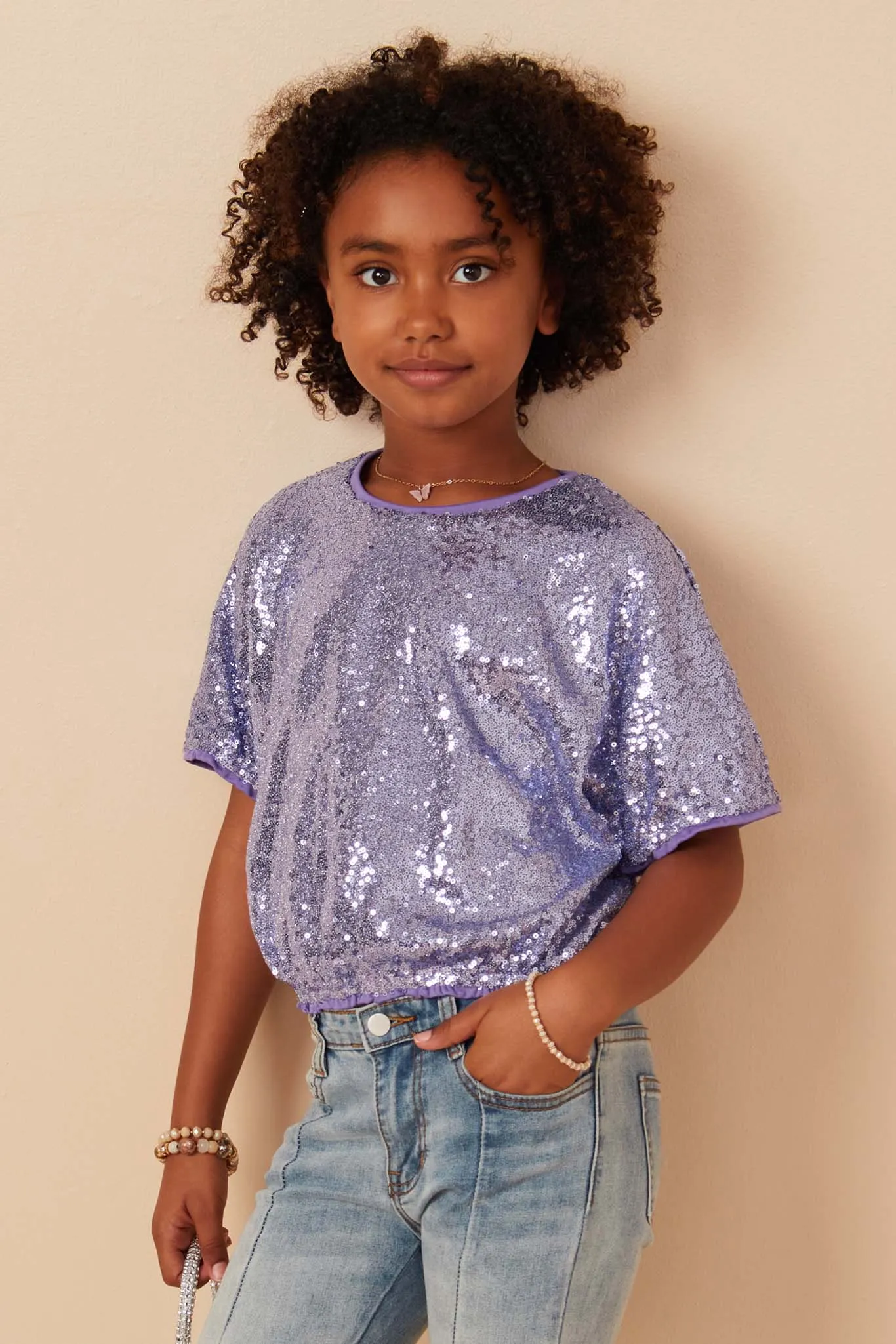 Sequined Short Sleeve Dolman Top