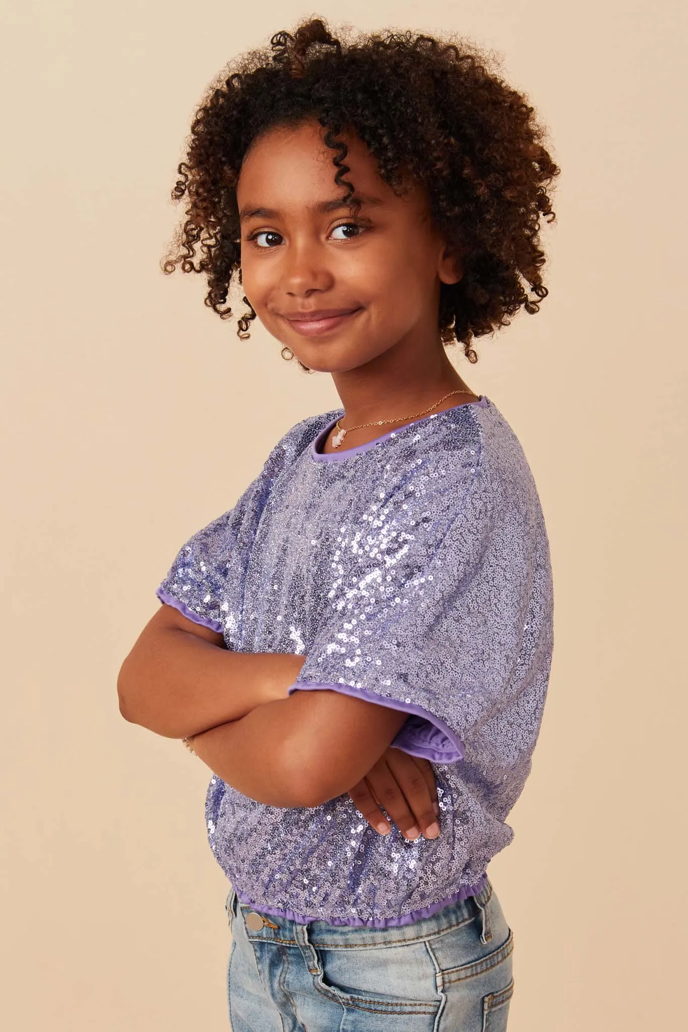 Sequined Short Sleeve Dolman Top