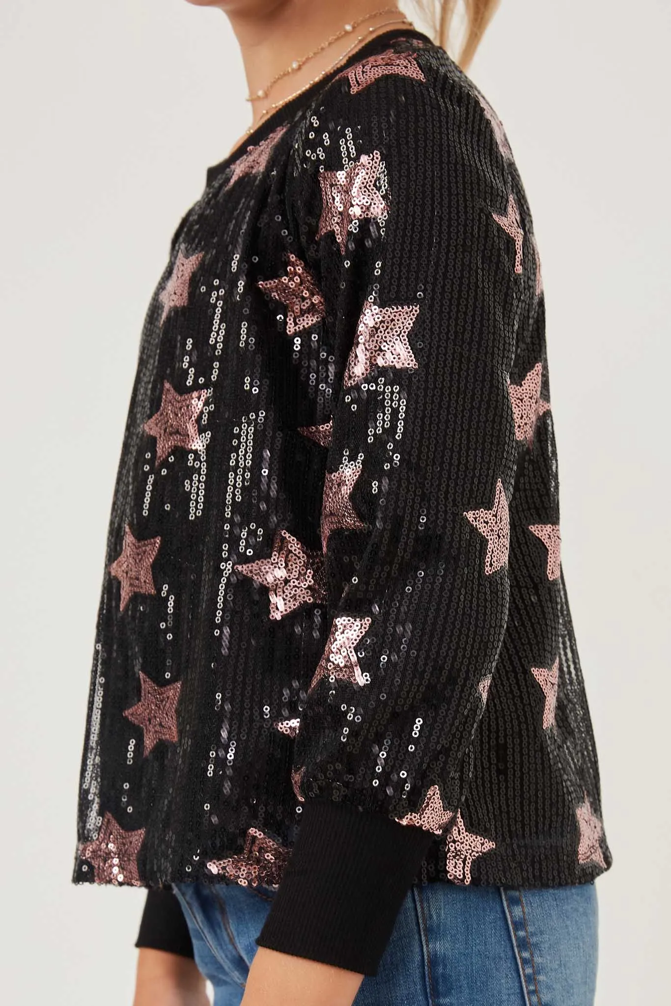 Sequined Star Pattern Sweatshirt