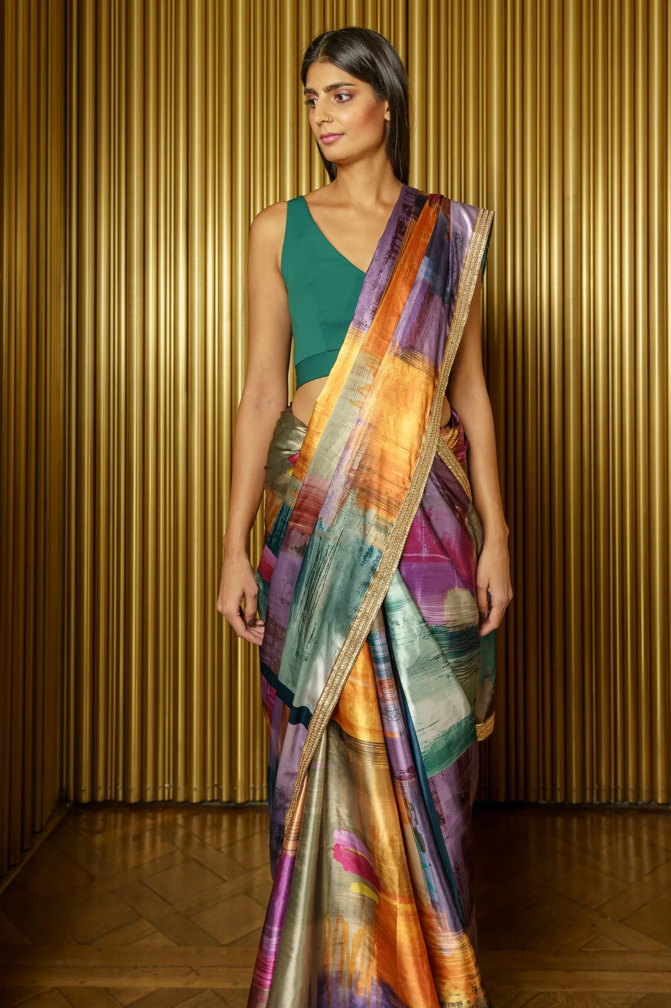 SERENA Multicolor Satin Saree