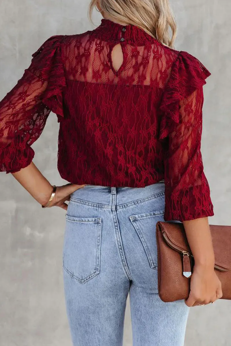 Sexy Elegant Solid Lace Hollowed Out Half A Turtleneck Tops(3 Colors)