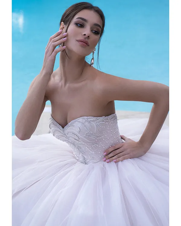 Sexy Sparkly 2019 Strapless Wedding Dresses Ruffles Tulle Ball Gown Bridal Wedding Gowns