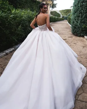 Sexy Sparkly 2019 Strapless Wedding Dresses Ruffles Tulle Ball Gown Bridal Wedding Gowns