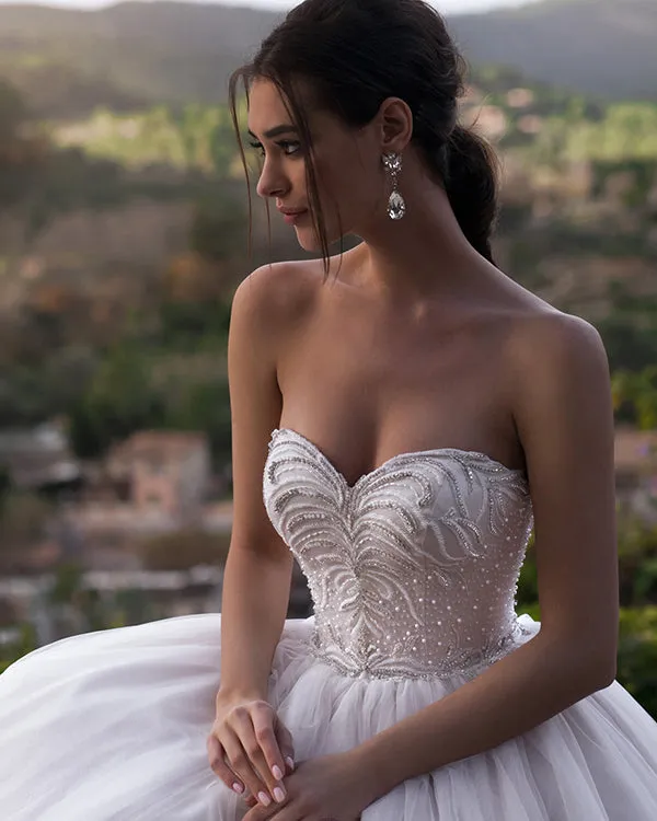 Sexy Sparkly 2019 Strapless Wedding Dresses Ruffles Tulle Ball Gown Bridal Wedding Gowns