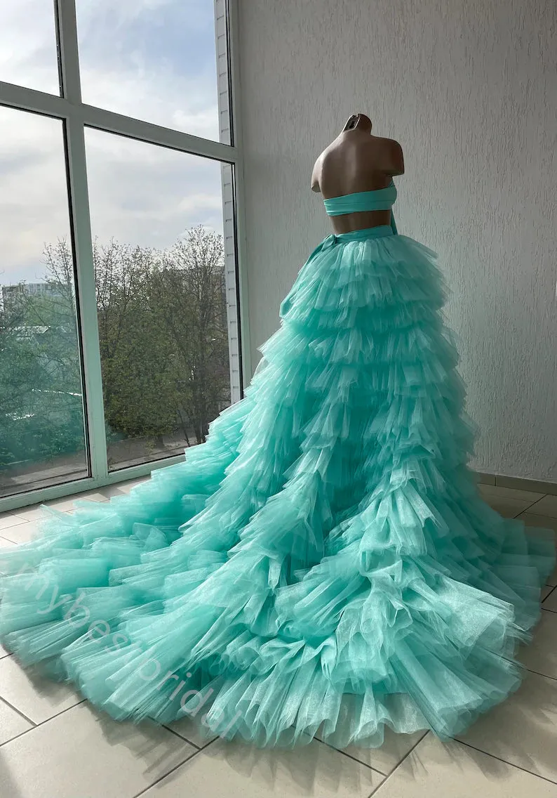 Sexy Two Pieces Sleeveless Side Slit A-line Floor Length Prom Dress,PDS11590