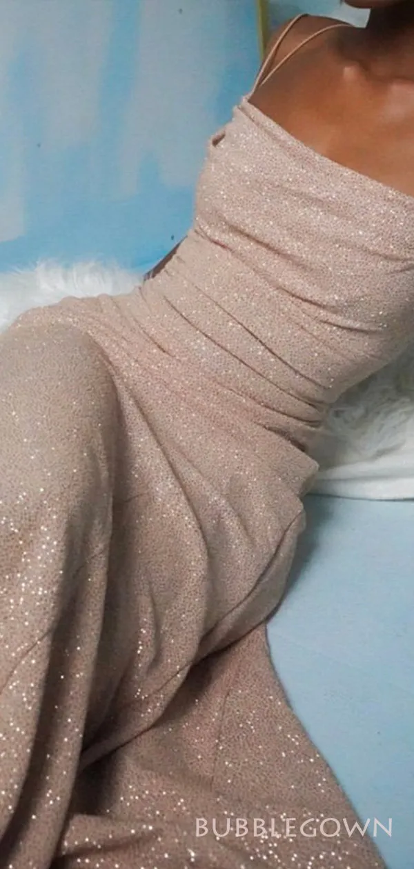Sheath Sparkly Spaghetti Straps Mermaid Long Evening Prom Dresses, Custom Prom Dress, BGS0212