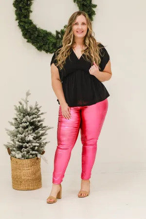 She's Glitzy Metallic Pink Party Pants