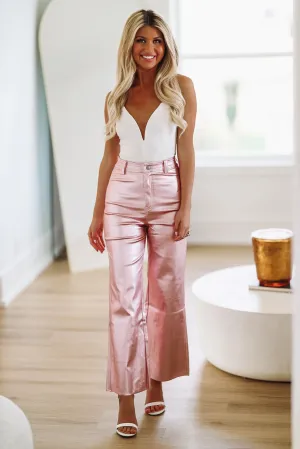 Shine Bright Metallic Pants - Pink
