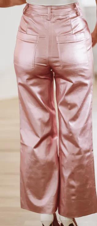 Shine Bright Metallic Pants - Pink