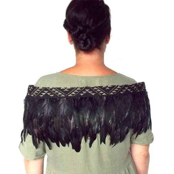 Short Black Maori Korowai With Gold Trim