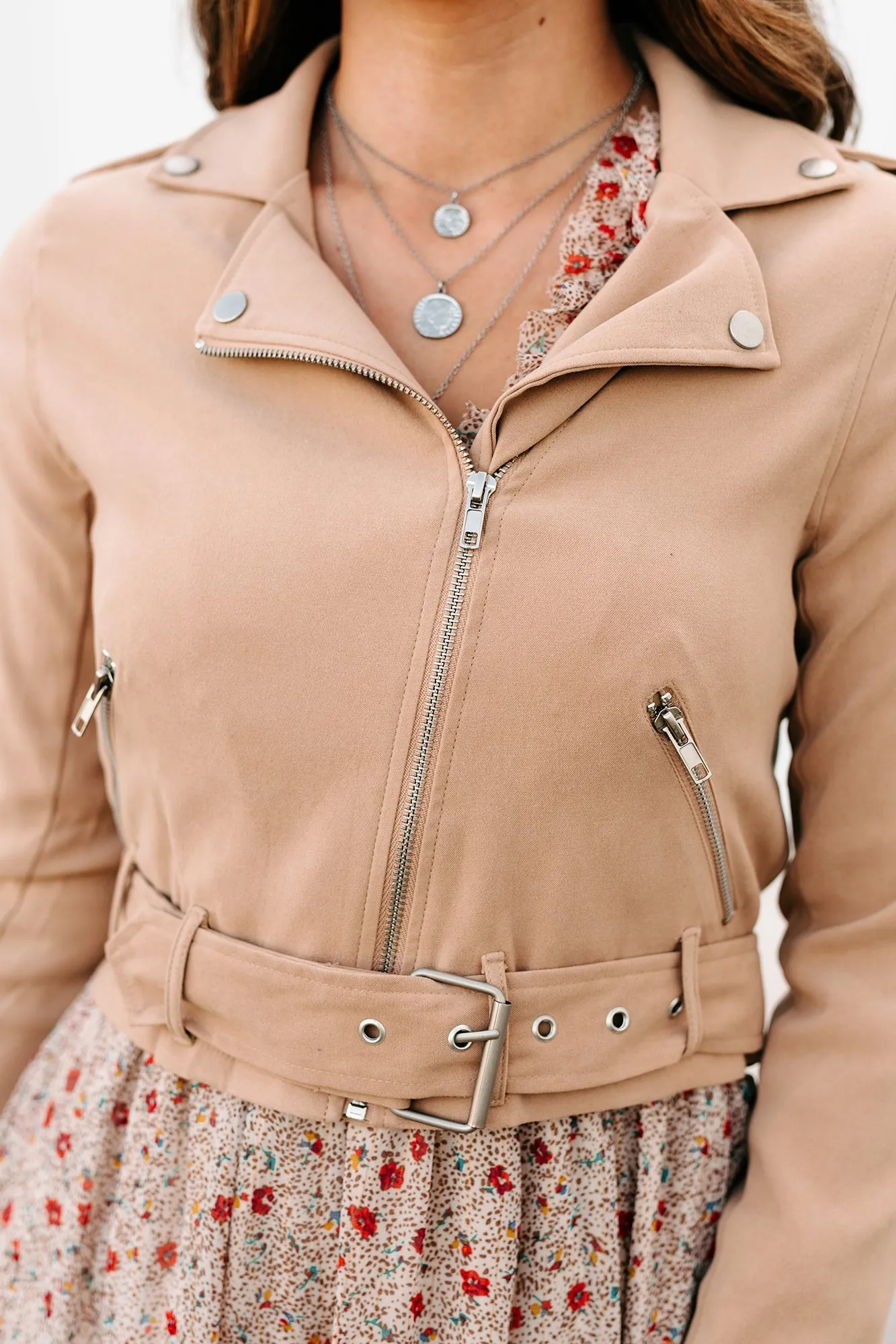 Show Some Respect Belted Moto Jacket (Light Taupe)