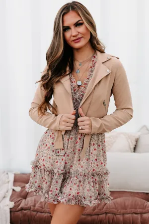 Show Some Respect Belted Moto Jacket (Light Taupe)