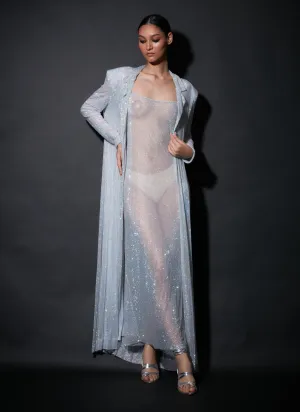 Silver crystal sheer dress with long jacket