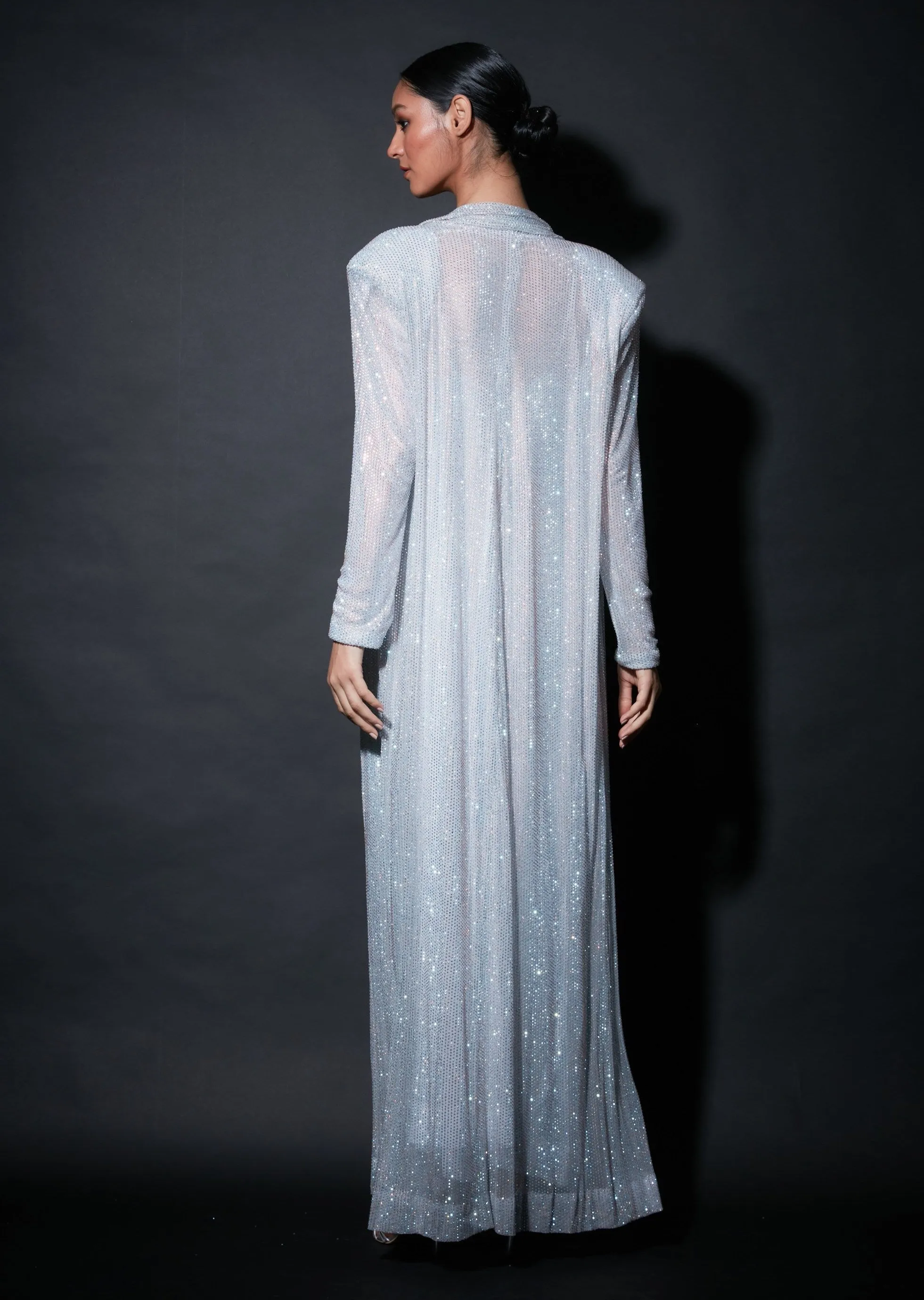 Silver crystal sheer dress with long jacket