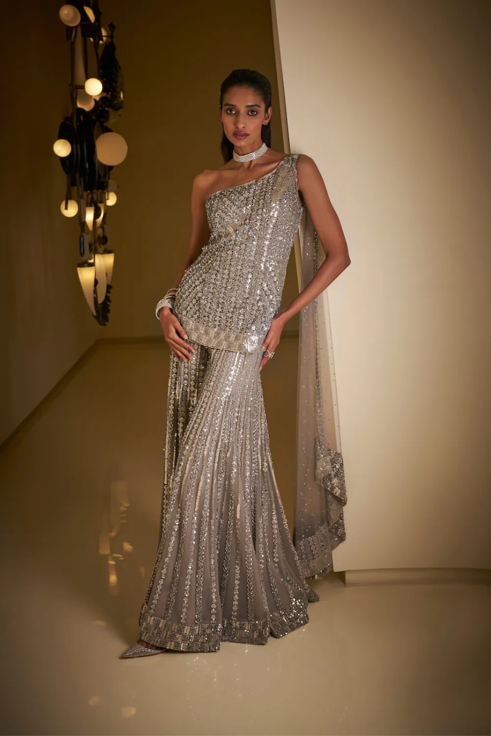 Silver Grey Sequin Sharara Set