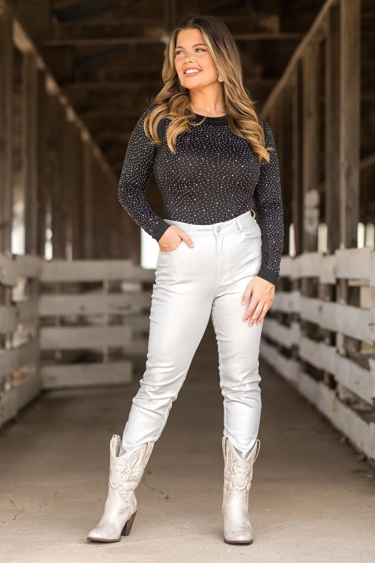 Silver Metallic Skinny Fit Pants