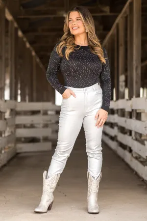 Silver Metallic Skinny Fit Pants