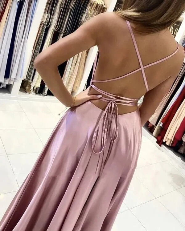 Simple Satin A-line Long Prom Dresses With Side Split, Evening Dresses, MP639