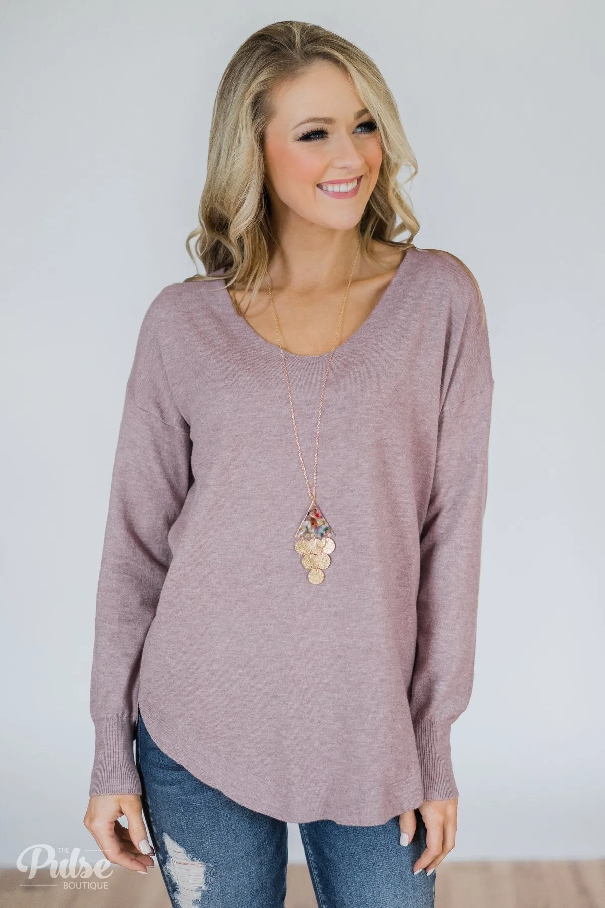Soft Bliss Lace Down Back Sweater- Lavender