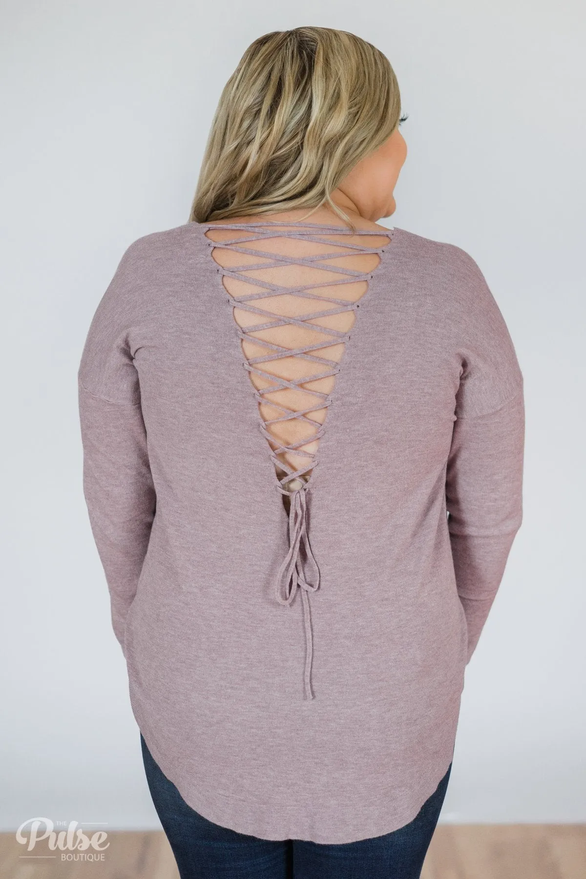 Soft Bliss Lace Down Back Sweater- Lavender