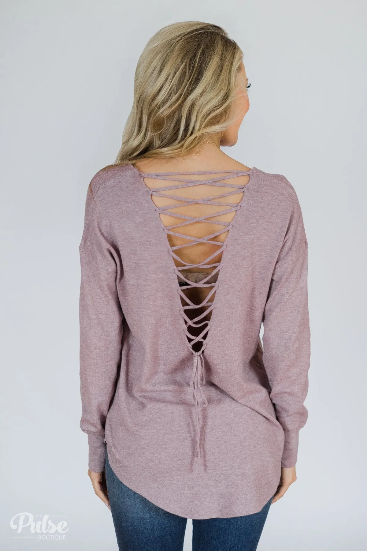 Soft Bliss Lace Down Back Sweater- Lavender