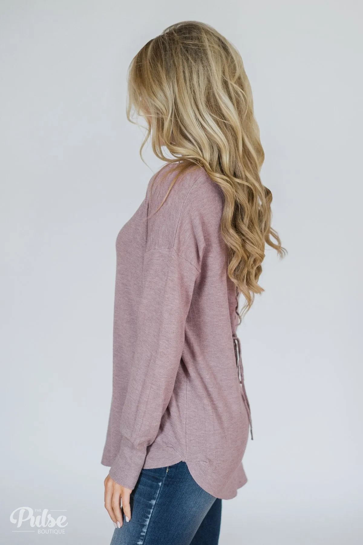 Soft Bliss Lace Down Back Sweater- Lavender