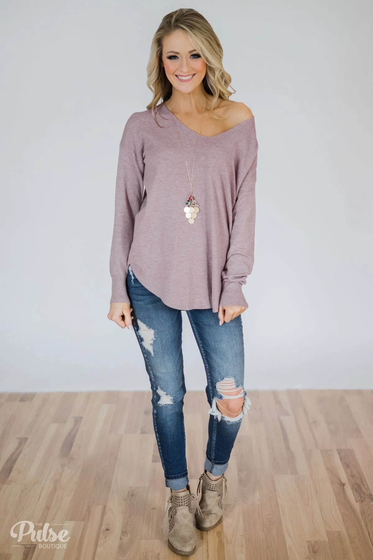Soft Bliss Lace Down Back Sweater- Lavender