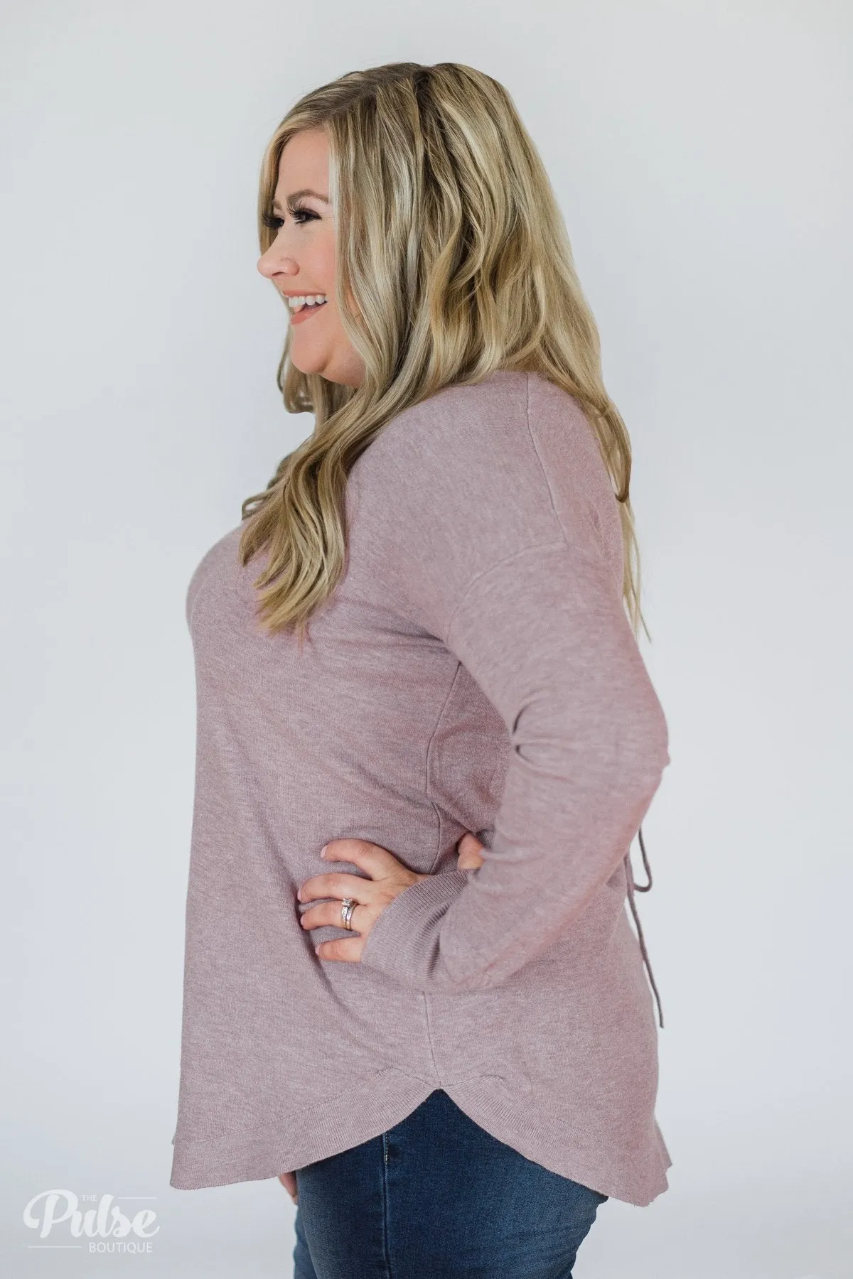 Soft Bliss Lace Down Back Sweater- Lavender