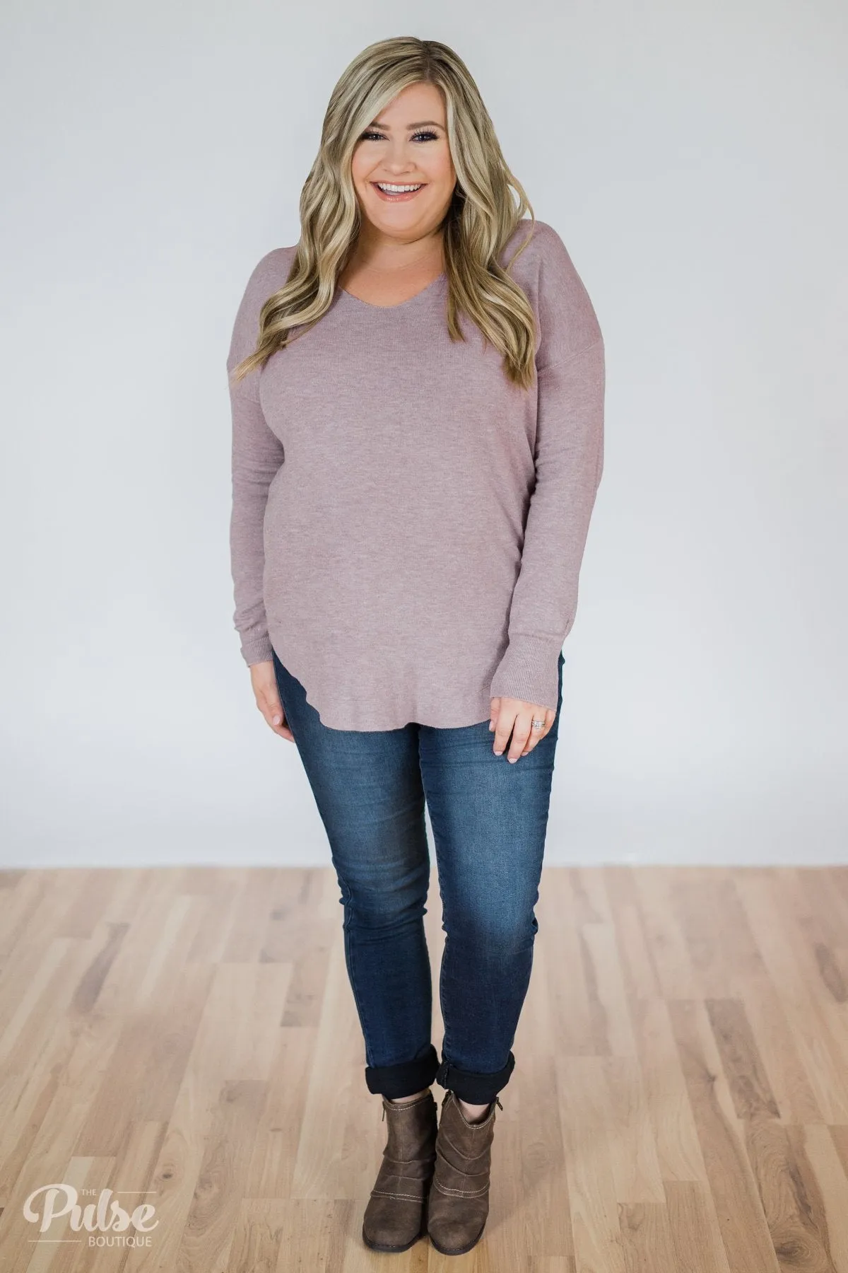 Soft Bliss Lace Down Back Sweater- Lavender