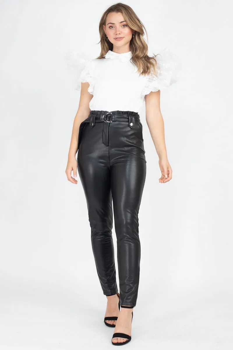 Solid Lace Puff Sleeves Top