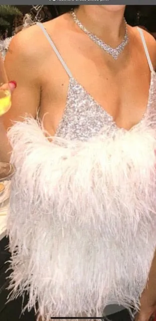 Spaghetti Sequin Feather Dress